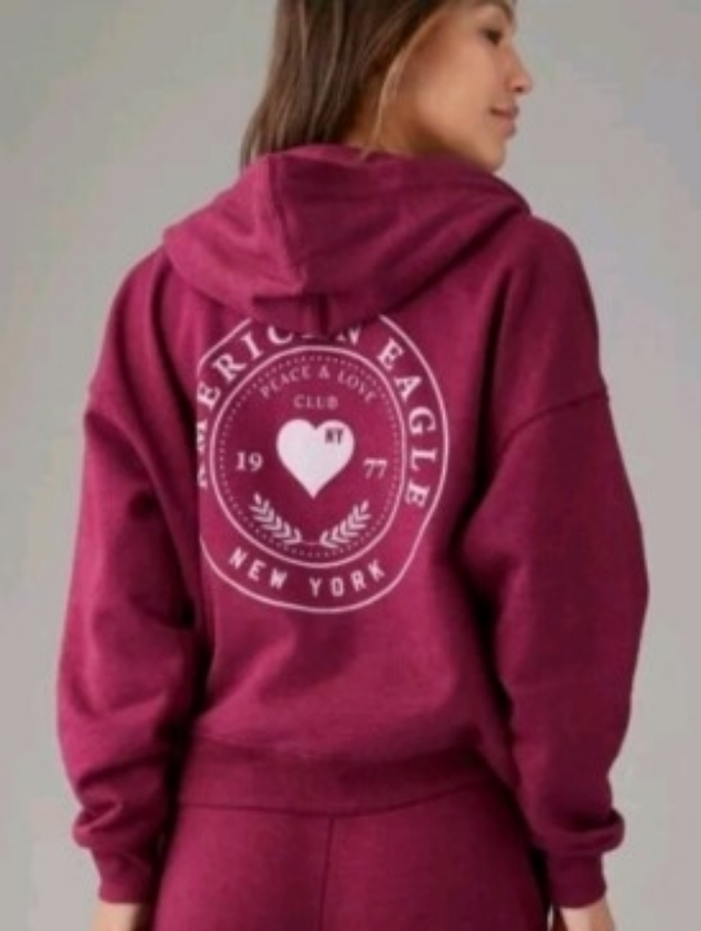 American Eagle Burgundy Zip Hoodie XS Soft Cozy Graphic